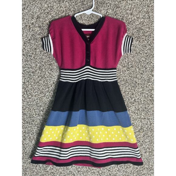 Tea Collection Girls Sz 5 Colorblock Knit Sweater Dress Multicolor Retro Mod - Picture 3 of 6